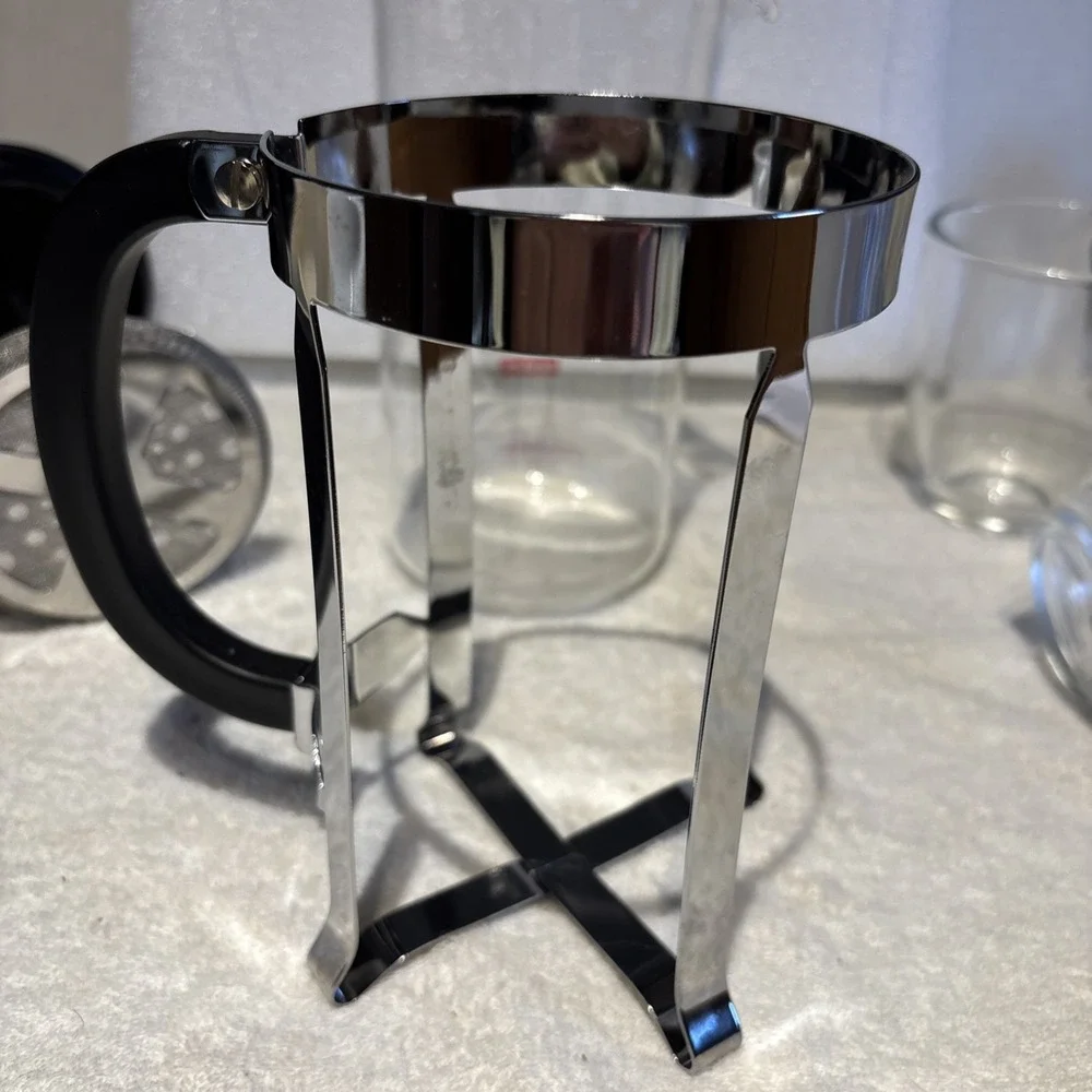 Bodum Black Silver Caffettiera French Press Coffee Maker With Two Glass Mugs Set